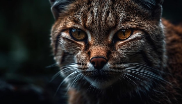 Flauschige Katze starrt die Schönheit der Natur im Vordergrund an, generiert von KI