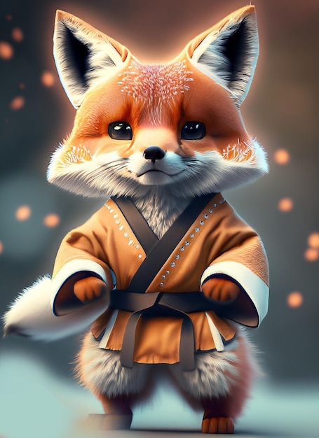 Flauschiger Fuchs im Karate-Anzug