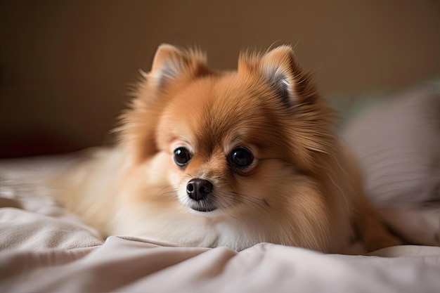 Flauschiger pommerscher Hund mit verspieltem Blick