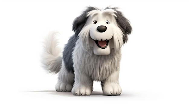 Flauschiger und verspielter alter englischer Schäferhund im Pixar-Cartoon