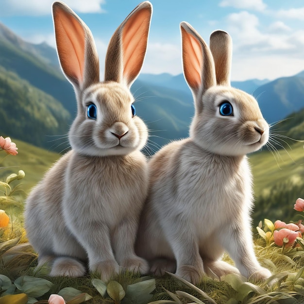 Flauschiges Kaninchen, das im Gras sitzt und süß aussieht, generiert von KI