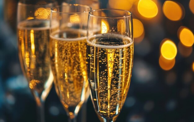 Foto flautas de champanhe cheias de espumante capturadas em um brinde
