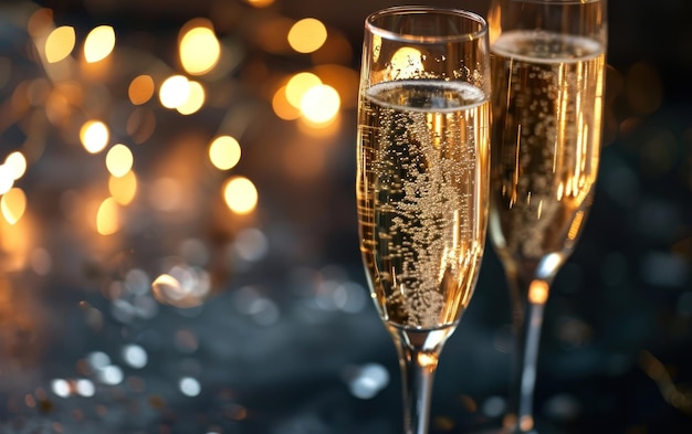 Foto flautas de champanhe cheias de espumante capturadas em um brinde