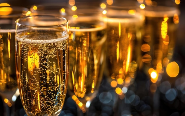 Flautas de champanhe cheias de espumante capturadas em um brinde
