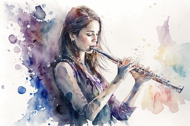 Flautista em concerto em forma de aquarela Criado com tecnologia generativa de IA