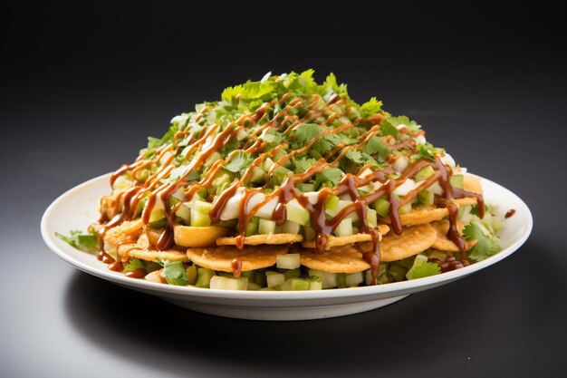 Foto flavorful chatpata masala papdi chaat en el fondo blanco de la imagen de chat de papdi