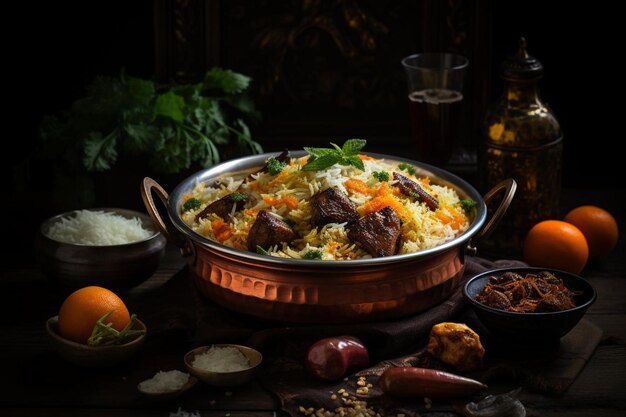 Foto flavorful nawabi mutton biryani biryani fotografia de imagem