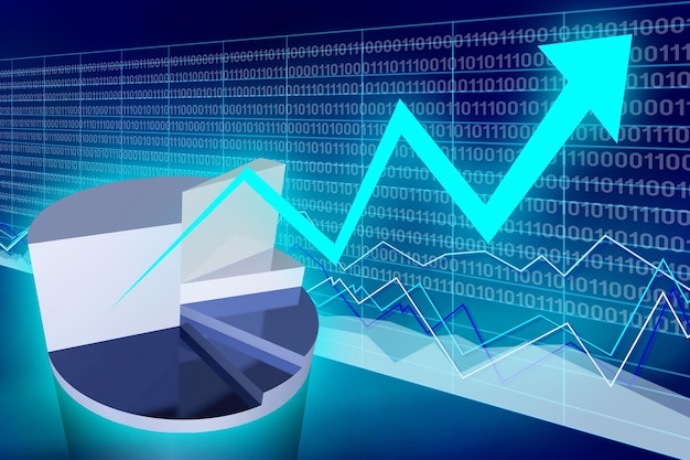 Flecha hacia arriba y concepto de prosperidad de crecimiento de gráfico circular