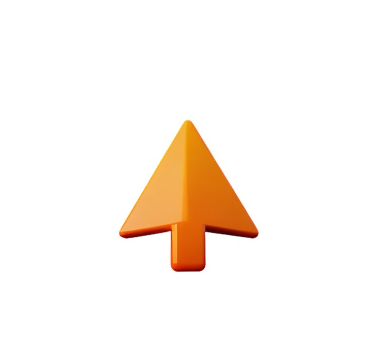Flecha hacia arriba diseño naranja dirección símbolo de negocio crecimiento hacia adelante puntero plástico icono 3D