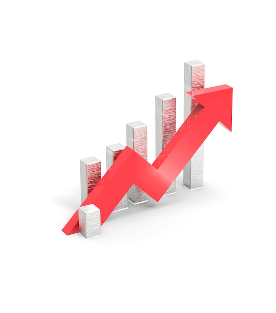 Flecha roja y gráfico Concepto de negocio en crecimiento Representación 3D