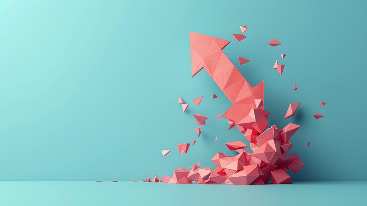 Flecha rosa rompiendo una superficie azul azulada Fotografía de estudio con un estilo minimalista Innovación y concepto innovador para el diseño e impresión