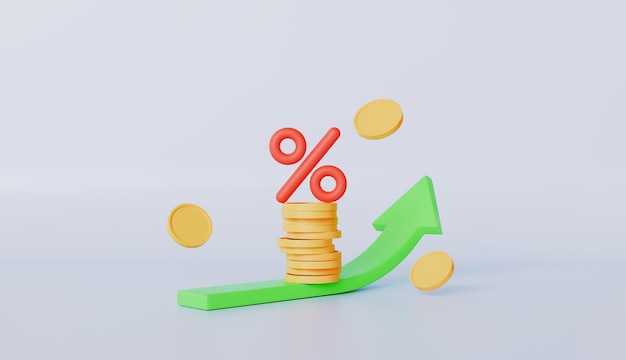 Flecha de la tendencia al alza del dinero Gráfico de crecimiento porcentual de los intereses en las inversiones empresariales