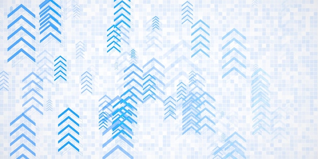 Flechas azules abstractas y patrón de cuadrícula en un fondo claro Renderización 3D