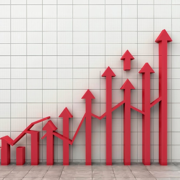 flechas rojas que se elevan en la pared gráfico de crecimiento o gráfico de inversión