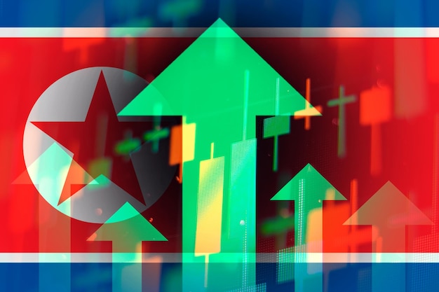 Flechas verdes crecientes que muestran mejoras en la economía o el crecimiento de las acciones en Corea del Norte