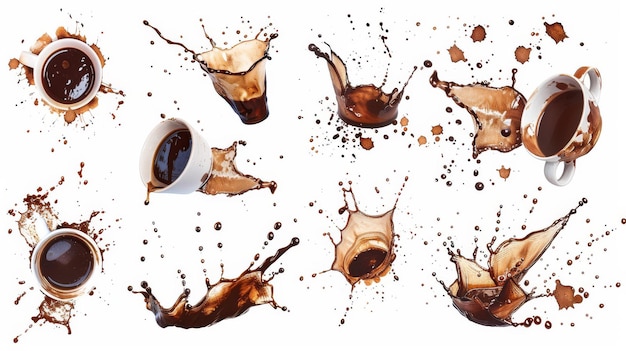 Flecken und Spuren von Kaffee oder Tee moderne moderne isolierte Clip Art mit Spritzen von Tassen Tassen und Tropfen Verwenden Sie, um Ihr Menü Bar Café oder Restaurant zu begleiten