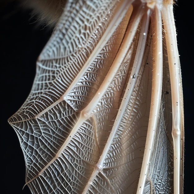 Foto fledermausflügel aus der nähe der flügel ist eine dünne hautmembran, die sich zwischen den knochen des arms und der hand des fledermähers erstreckt