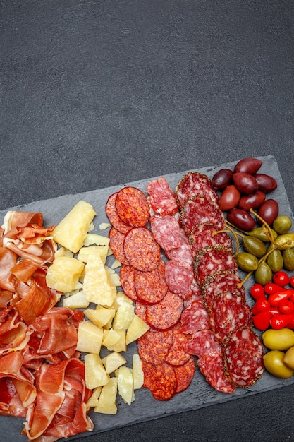 Fleisch-Käse-Teller mit Salami-Wurst, Chorizo, Parma und Parmesan