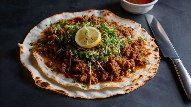 Fleisch lahmacun auf dem Tisch