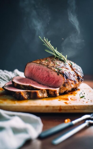 Foto fleisch mit cranberry-sauce und kräutern