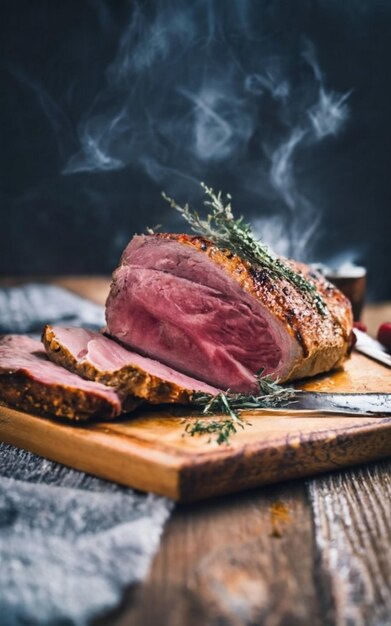 Foto fleisch mit cranberry-sauce und kräutern