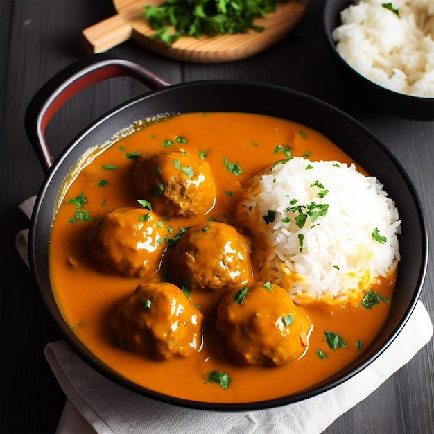 Fleischbällchen-Curry mit einer Portion Reis