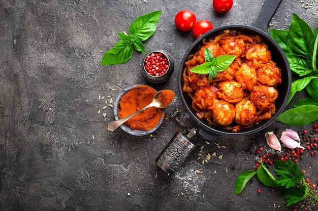 Fleischbällchen Fleischbällchen in Tomatensauce mit Karotten und Zwiebeln