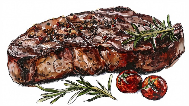 Fleischillustration für ein Café, Fleisch-Restaurant-Schild für ein Diner