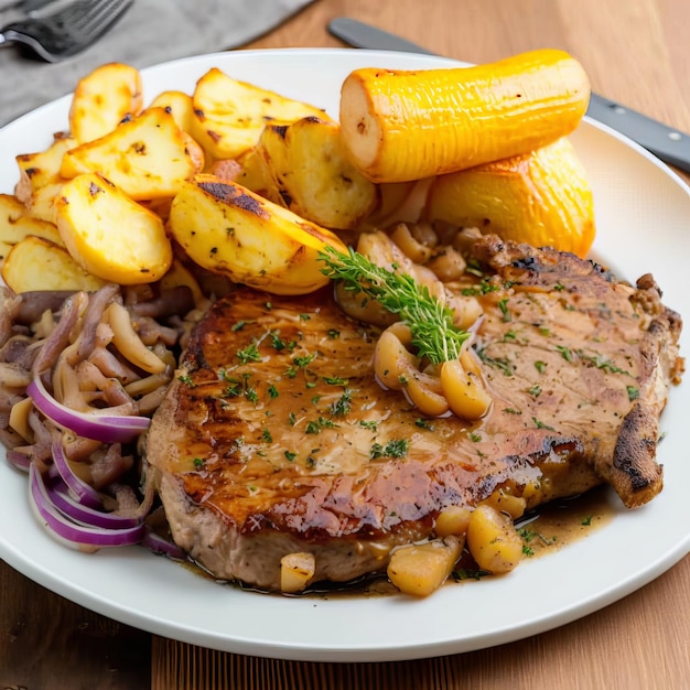 Fleischsteakstücke mit Pommes Frites