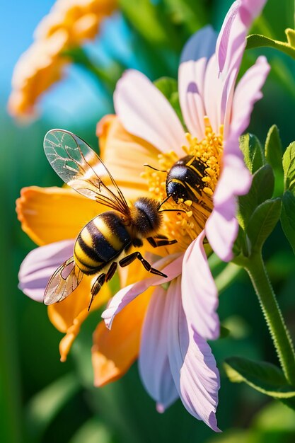 Fleißige Bienen sammeln Nektar auf Blütenblättern. Bienen lieben Blumenblätter als Hintergrund