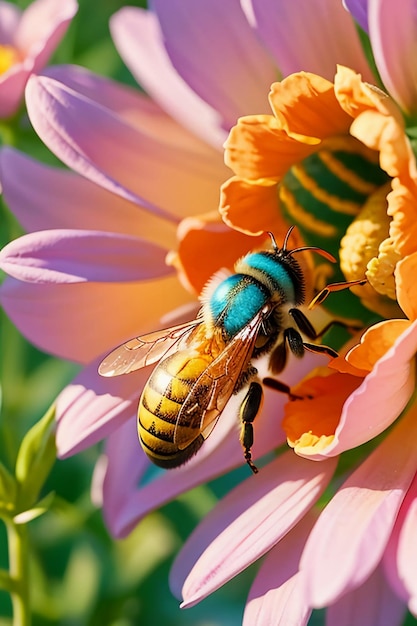 Fleißige Bienen sammeln Nektar auf Blütenblättern. Bienen lieben Blumenblätter als Hintergrund