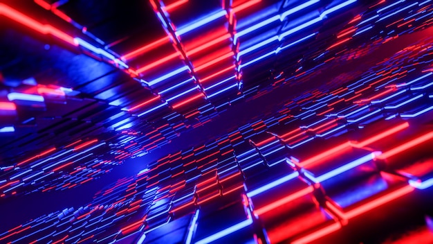 Fliegen durch einen Tunnel aus leuchtenden Würfeln 3D-Darstellung