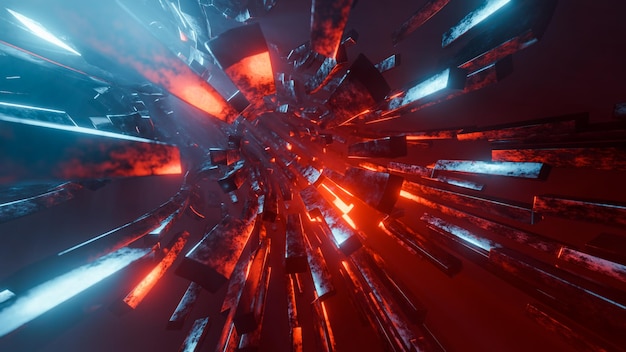 Fliegen durch einen Tunnel im Weltraum 3D-Darstellung