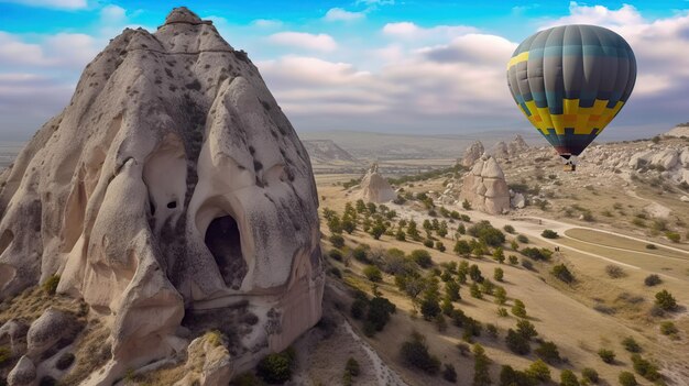 Fliegen Sie hoch in einem vollfarbigen Luftballon, der von der KI generiert wurde