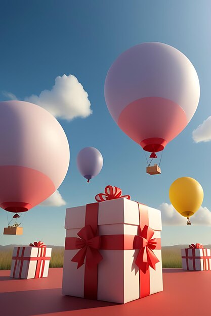 fliegende Ballons mit Geschenkkisten