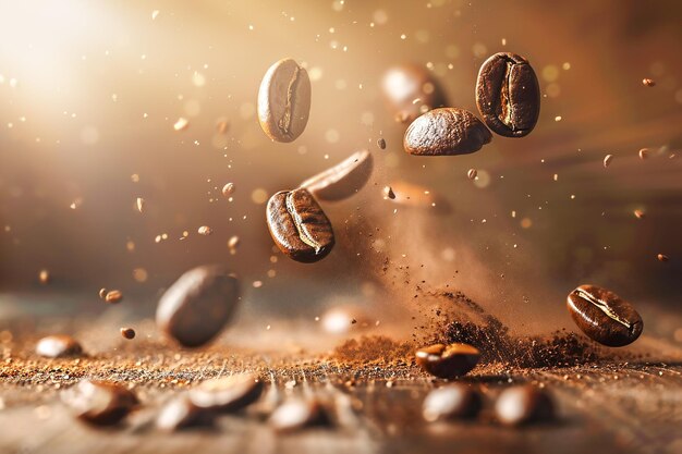 fliegende braune Kaffeebohnen