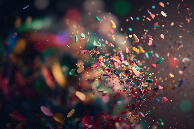 Fliegende bunte Konfetti mit unscharfer Bokeh-Hintergrundillustration Generative KI