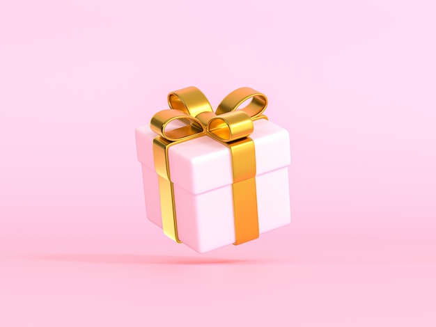 Fliegende Geschenkbox isoliert auf rosa Hintergrund 3D-Render