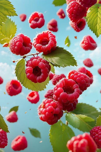 Fliegende Himbeeren isoliert auf dem Hintergrund