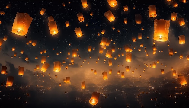 Fliegende Laternen am Himmel während des Diwali-Festivals in Indien
