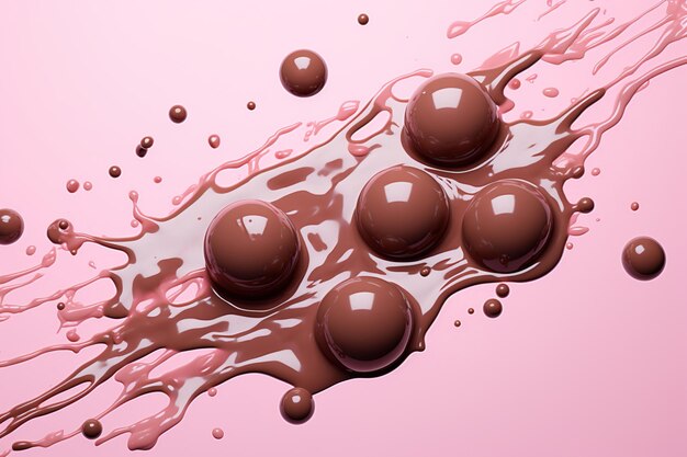 Foto fliegende schokolade spritzt rosa braun generativ ai