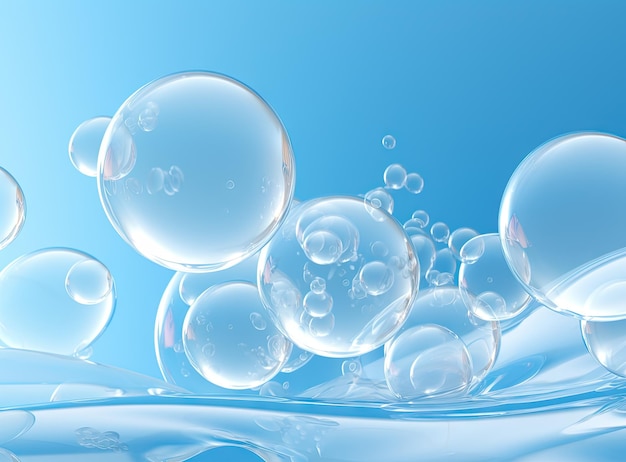 Fliegende Seifenblasen auf blauem Hintergrund Abstrakte seifenblasen schwimmender Hintergrund