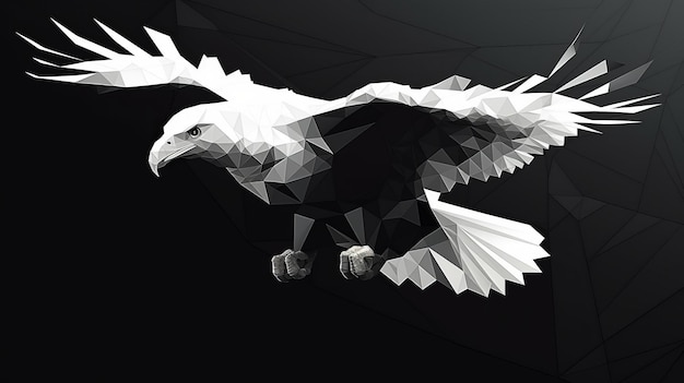 Foto fliegender adler schwarz-weiß in polygonaler ki generiert