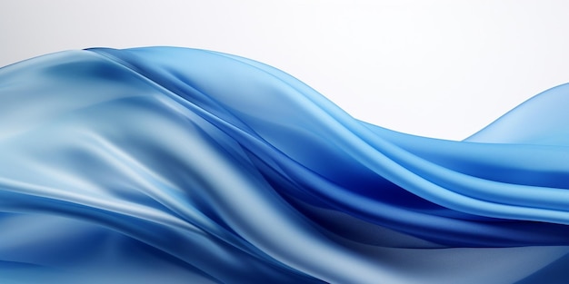 Fliegender blauer Stoff, der fließendes Seidentuch weht, flatterndes abstraktes Wellenmaterial auf generativer KI