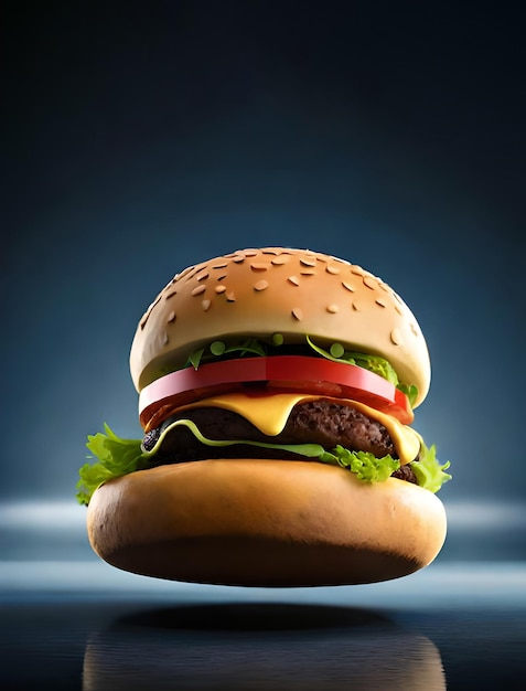 Fliegender Burger für Posterdesign Fliegender Kopierraum für Burger Köstlicher fliegender Burger