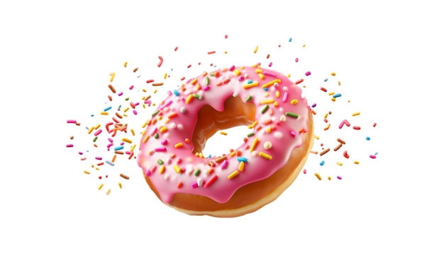 fliegender Donut mit Sprinkles, isoliert auf einem durchsichtigen Hintergrund