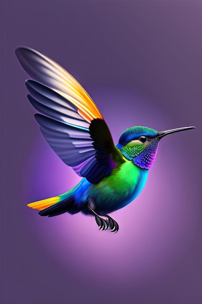 Fliegender Kolibri isoliert auf transparentem Hintergrund PNG Kleiner bunter Vogel im Flug