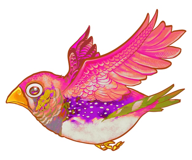 Fliegender rosa Vogel png-Aufkleber Tierillustration auf durchsichtigem Hintergrund