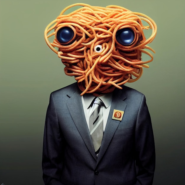 Fliegender Spaghetti-Monster-Geschäftsmann mit Spaghettikopf 3D-Rendering