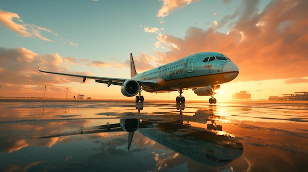 Fliegendes Flugzeug, das mit moderner Technologie von der Landebahn des Flughafens abhebt